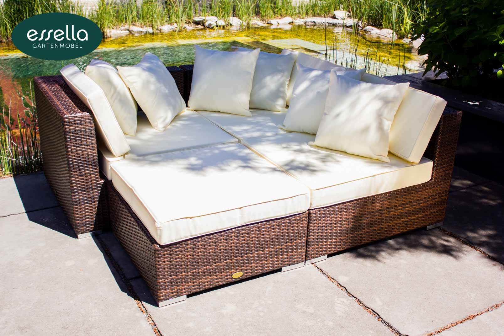 Essella Polyrattan Lounge Sitzgruppe "Key West" : bicolor-braun : flachgeflecht : gartenmode.de