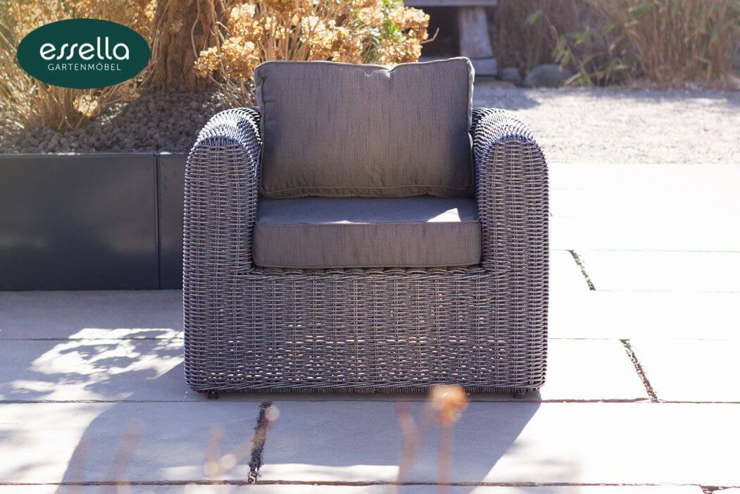 Essella Polyrattan Sessel "Stockholm" : grau-meliert : rundgeflecht : gartenmode.de