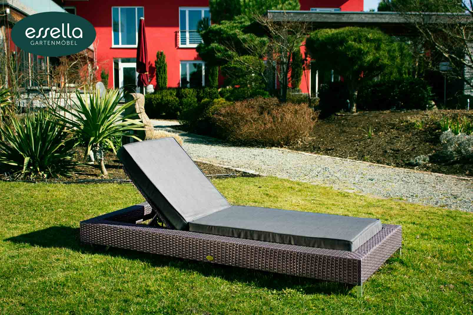 Essella Polyrattan Sonnenliege "Long Island" : grau : flachgeflecht : gartenmode.de