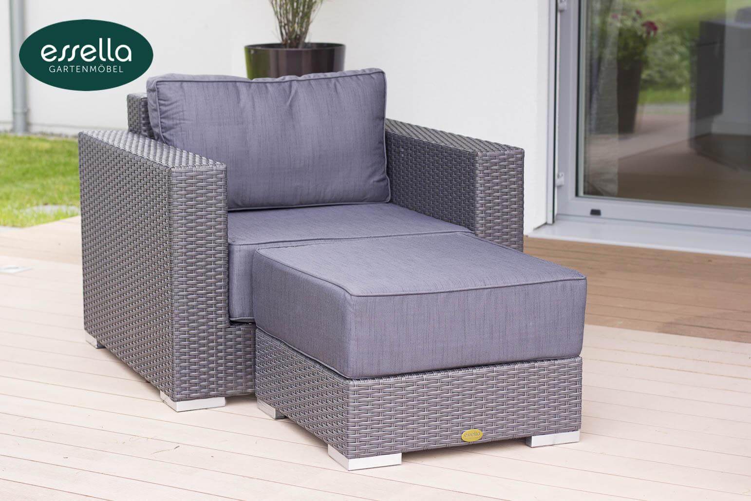 Essella Polyrattan Lounge "Monaco" : grau : flachgeflecht : gartenmode.de
