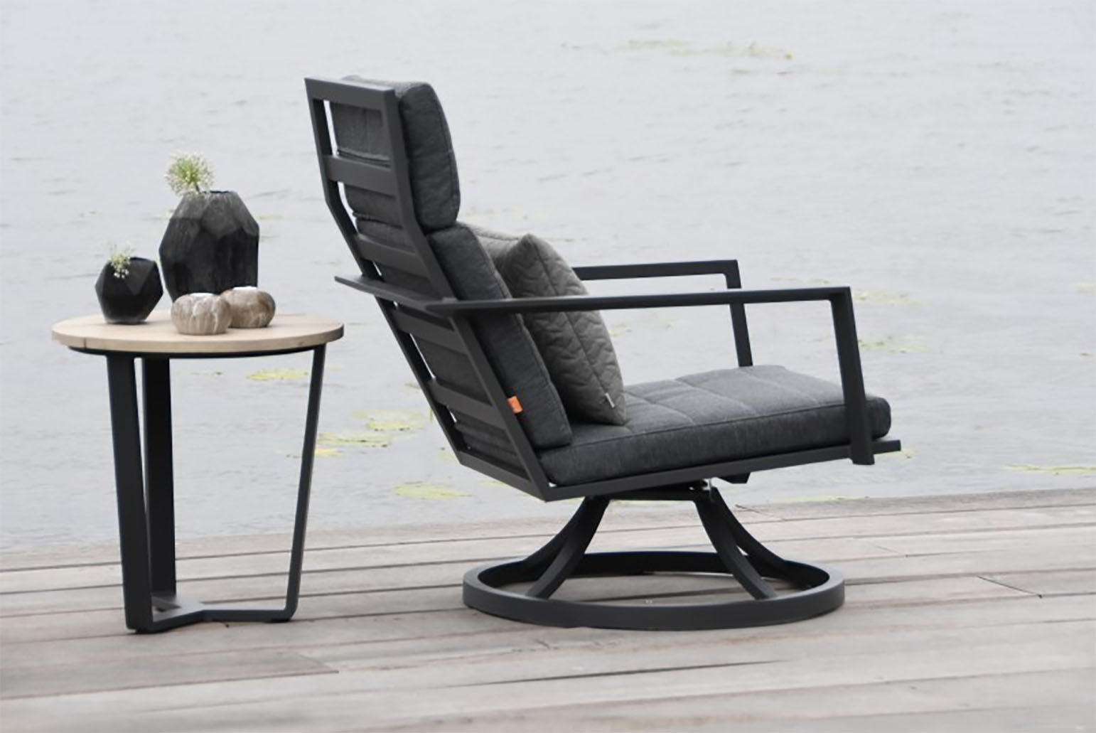 2er Set Aluminium Relax-Sessel Maroon 360 drehbar Grau-matt