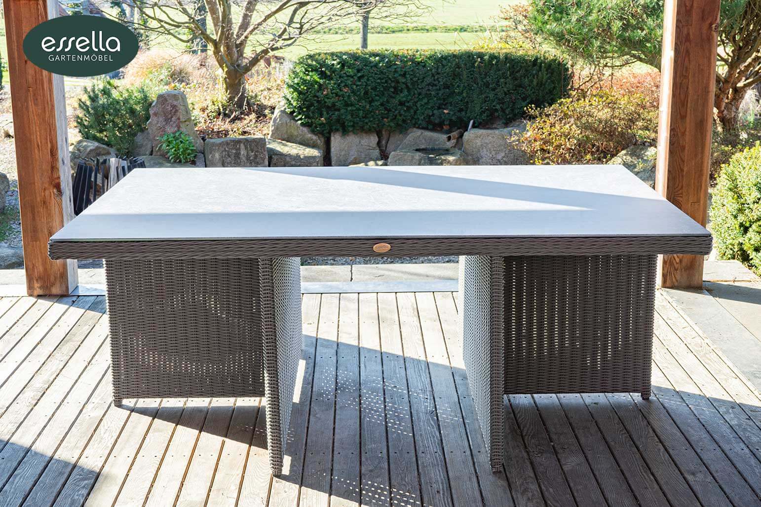 Polyrattan Sitzgruppe Vienna 6-Personen Rundgeflecht Keramikplatte Grau Rundgeflecht