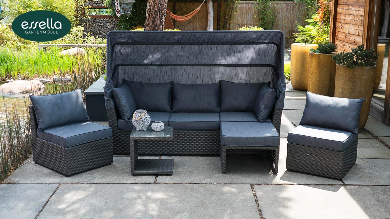 Polyrattan Sonneninsel Malibu Flachgeflecht Grau bei Gartenmode