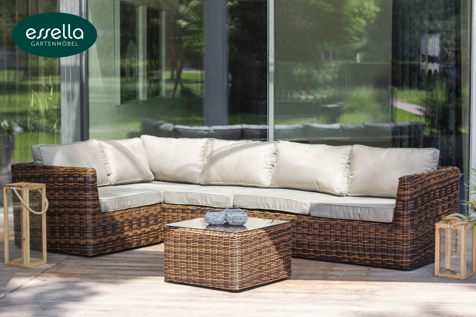 Essella Polyrattan Lounge "Oslo" : bicolor-dunkelbraun: rundgeflecht : gartenmode.de