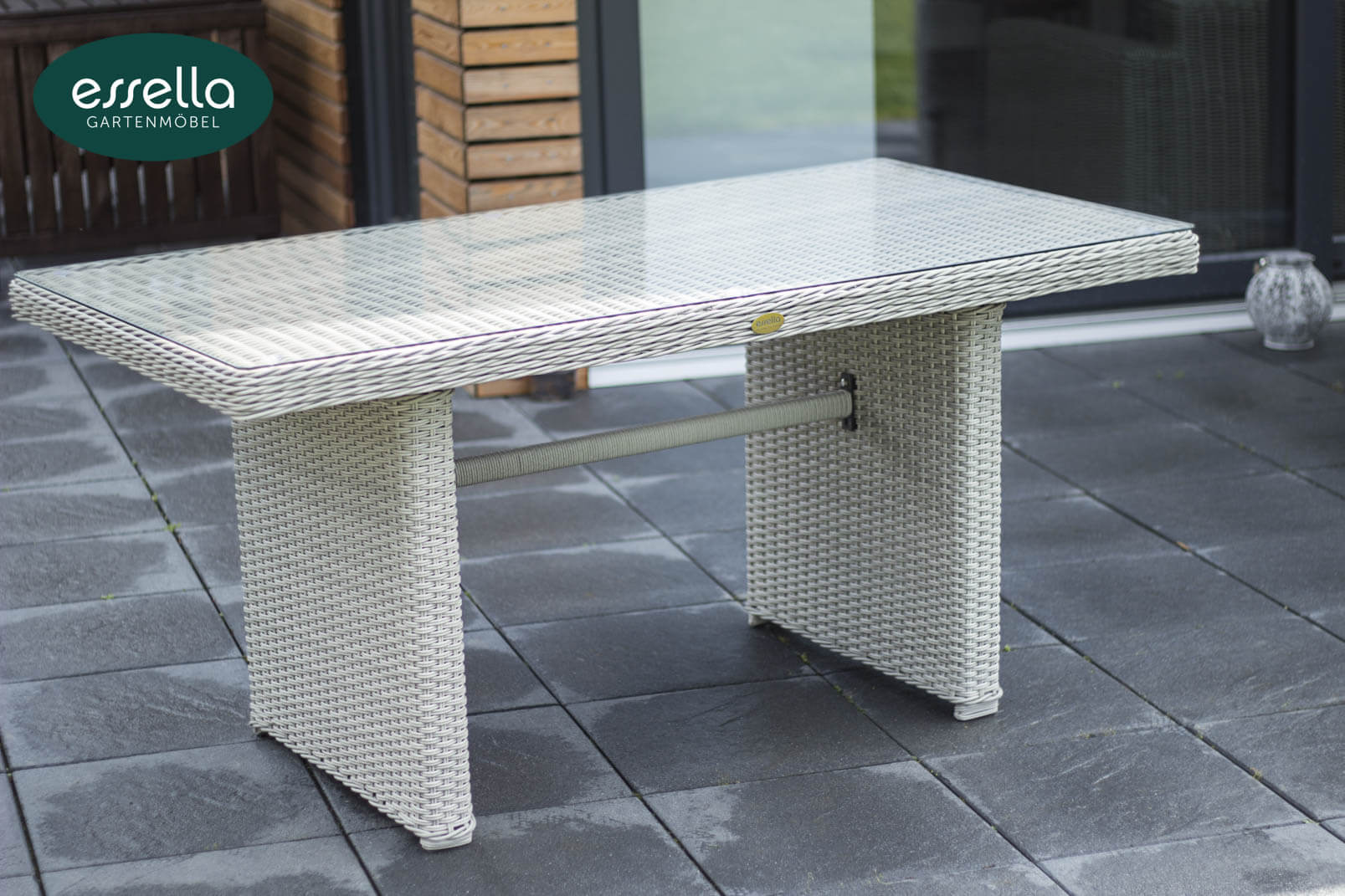 Essella Polyrattan Tisch "Amsterdam" : vintage-weiß : halbrundgeflecht : gartenmode.de