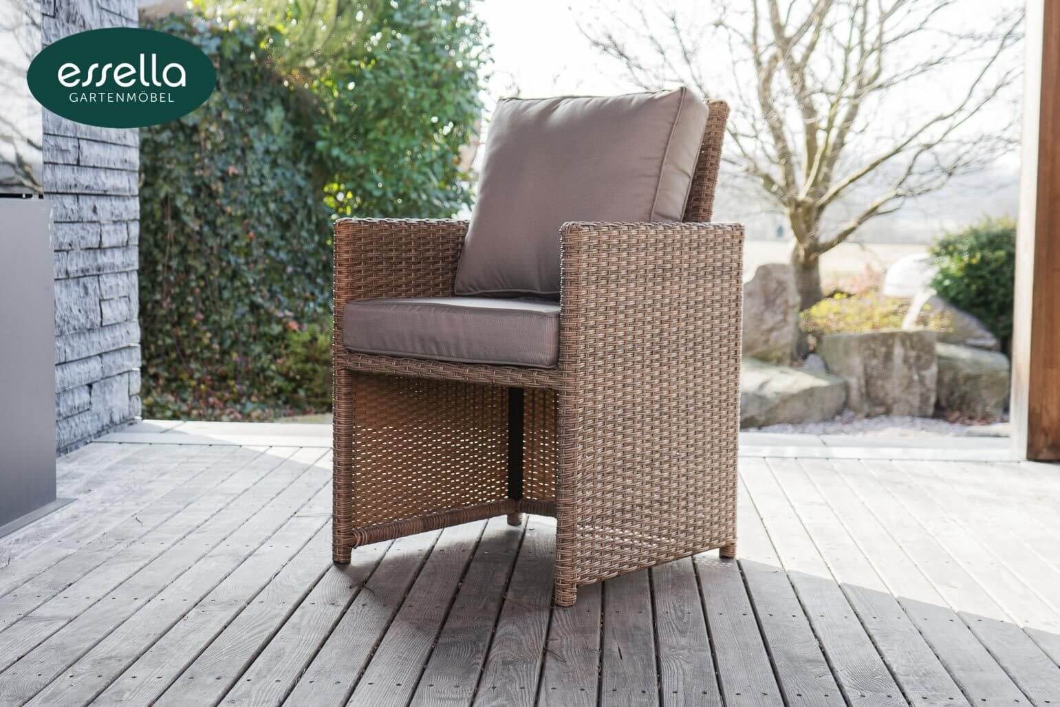 Essella Polyrattan Sitzgruppe "Vienna" : hellbraun : rundgeflecht - optik : polywood - Tischplatte : gartenmode.de