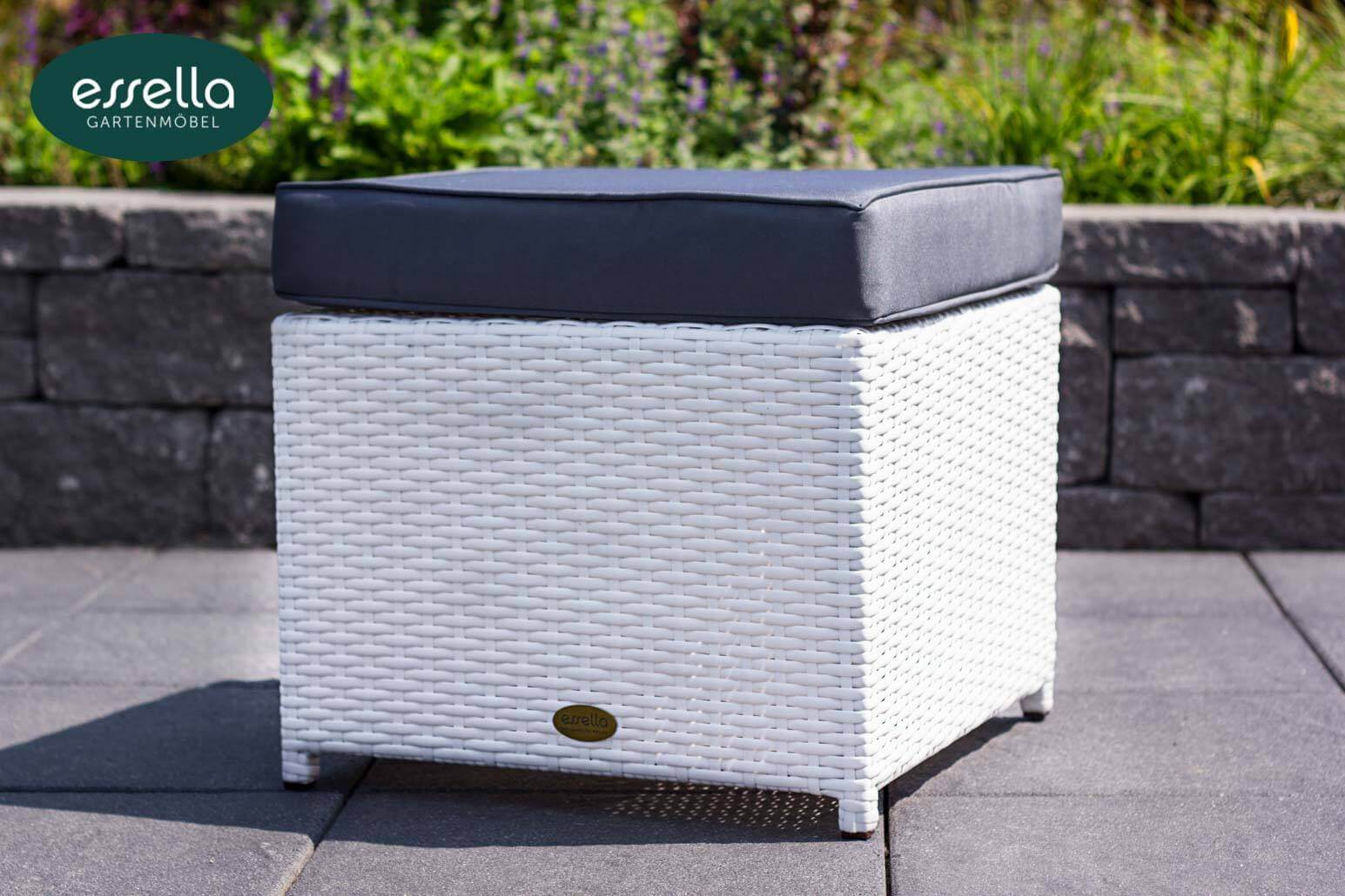 Essella Polyrattan Fußablage "Vienna" : weiß : flachgeflecht : gartenmode.de