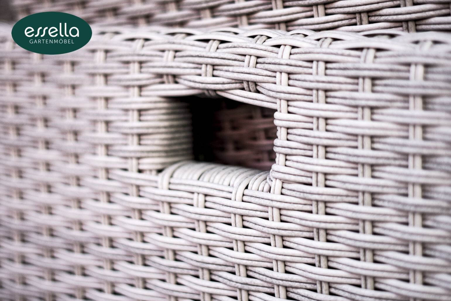 Essella Polyrattan Sitzgruppe "Vienna 6 er" : vintage weiss : rundgeflecht - optik : polywood - Tischplatte : gartenmode.de