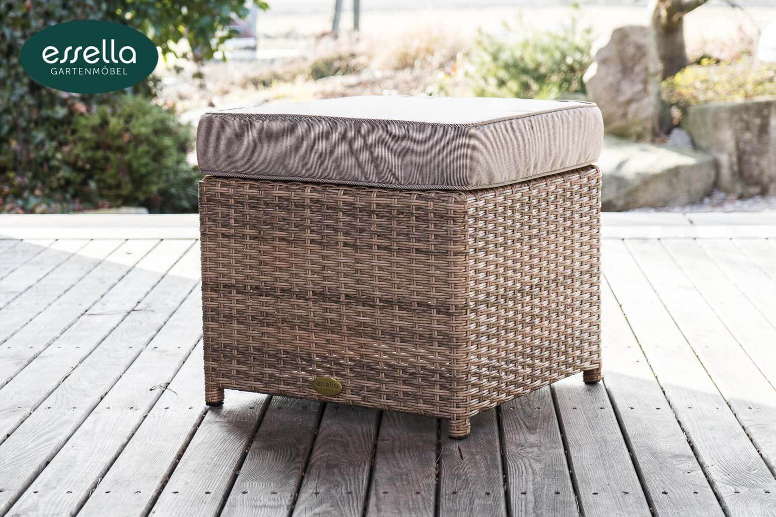 Essella Polyrattan Sitzgruppe "Vienna 6 er" : hellbraun : rundgeflecht - optik : polywood - Tischplatte : gartenmode.de