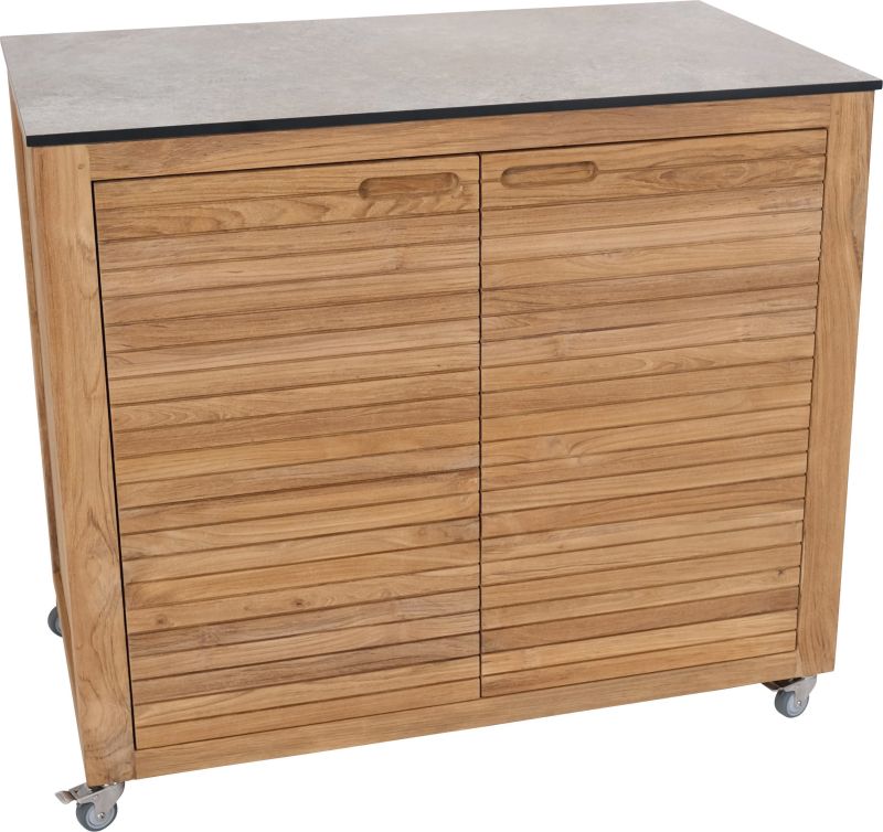 Teakholz Sideboard Elma 2 Türen inkl. Arbeitsplatte Silverstar Quartz