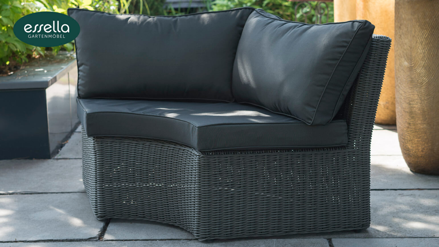 Essella Polyrattan Lounge "Porto" : grau : rundgeflecht : gartenmode.de