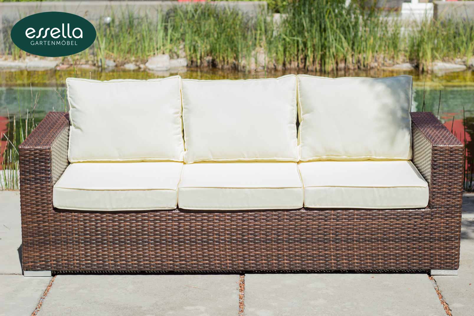 Essella Polyrattan Sofa "Bahamas" : bicolor-braun : flachgeflecht : gartenmode.de