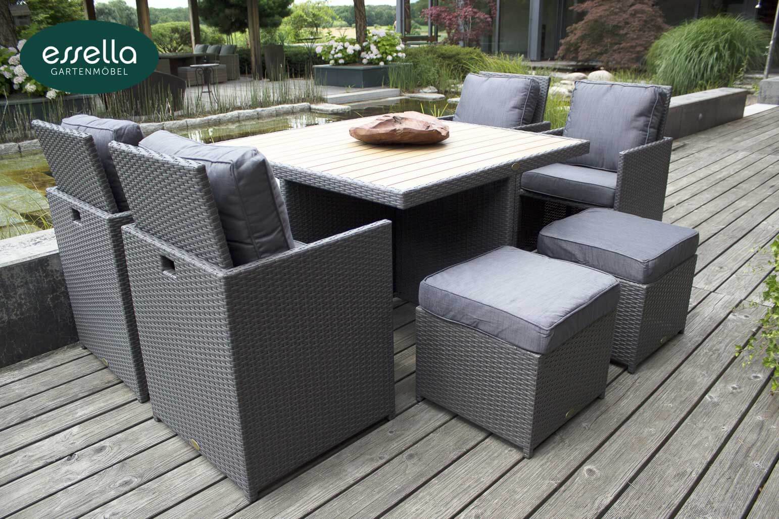 Essella Polyrattan Sitzgruppe "Vienna" : grau : flachgeflecht : polywood : gartenmode.de