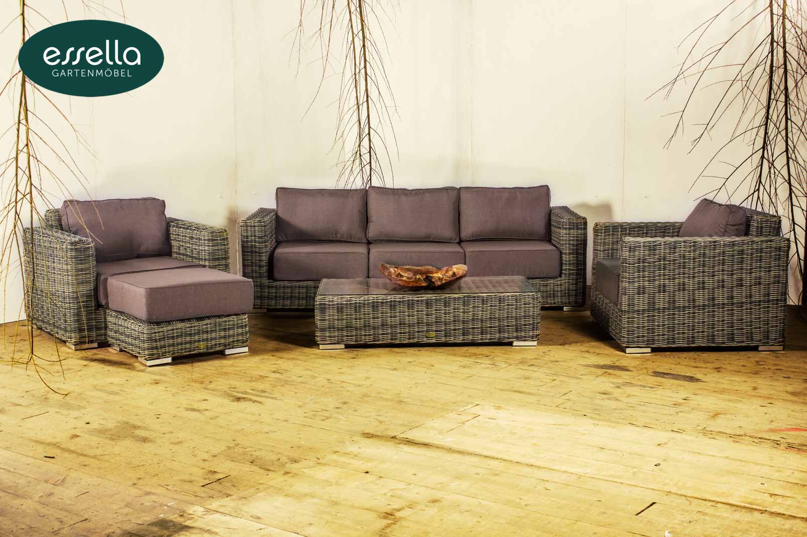 Essella Polyrattan Lounge "Monaco" : naturoptik : rungeflecht : gartenmode.de