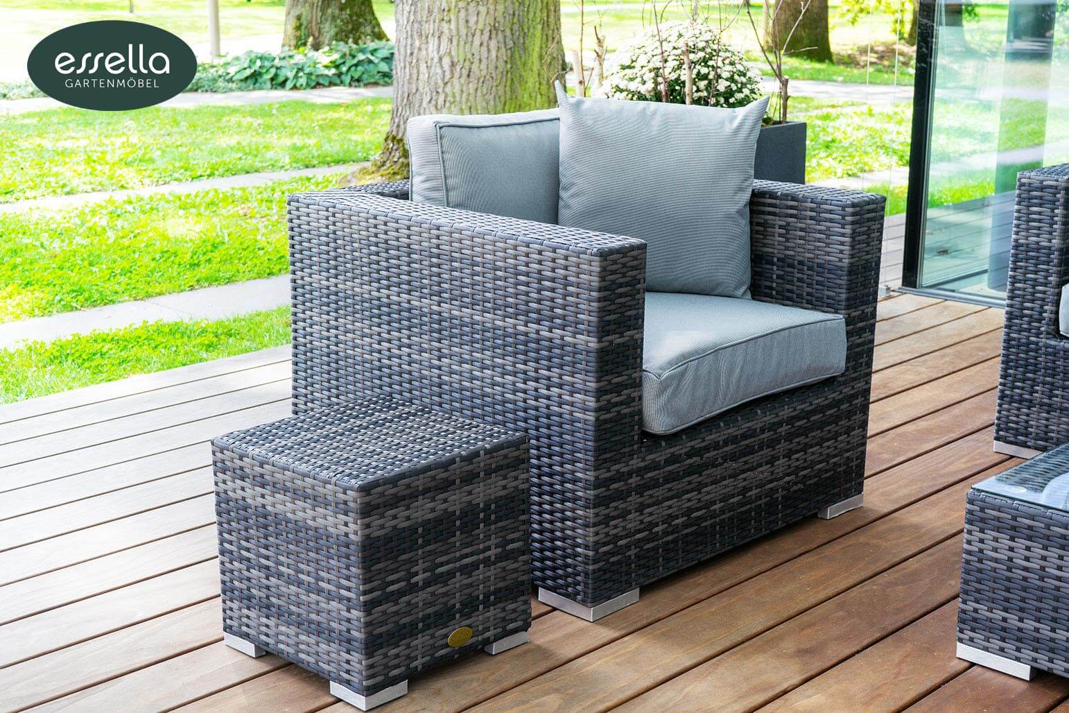 Essella Polyrattan "Miami" : bicolor-grau : flachgeflecht : gartenmode.de