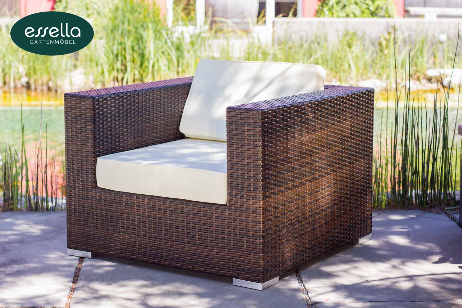 Essella Polyrattan Sessel "Key West" : bicolor-braun : flachgeflecht : gartenmode.de