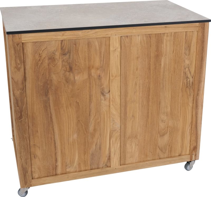 Teakholz Sideboard Elma 2 Türen inkl. Arbeitsplatte Silverstar Quartz