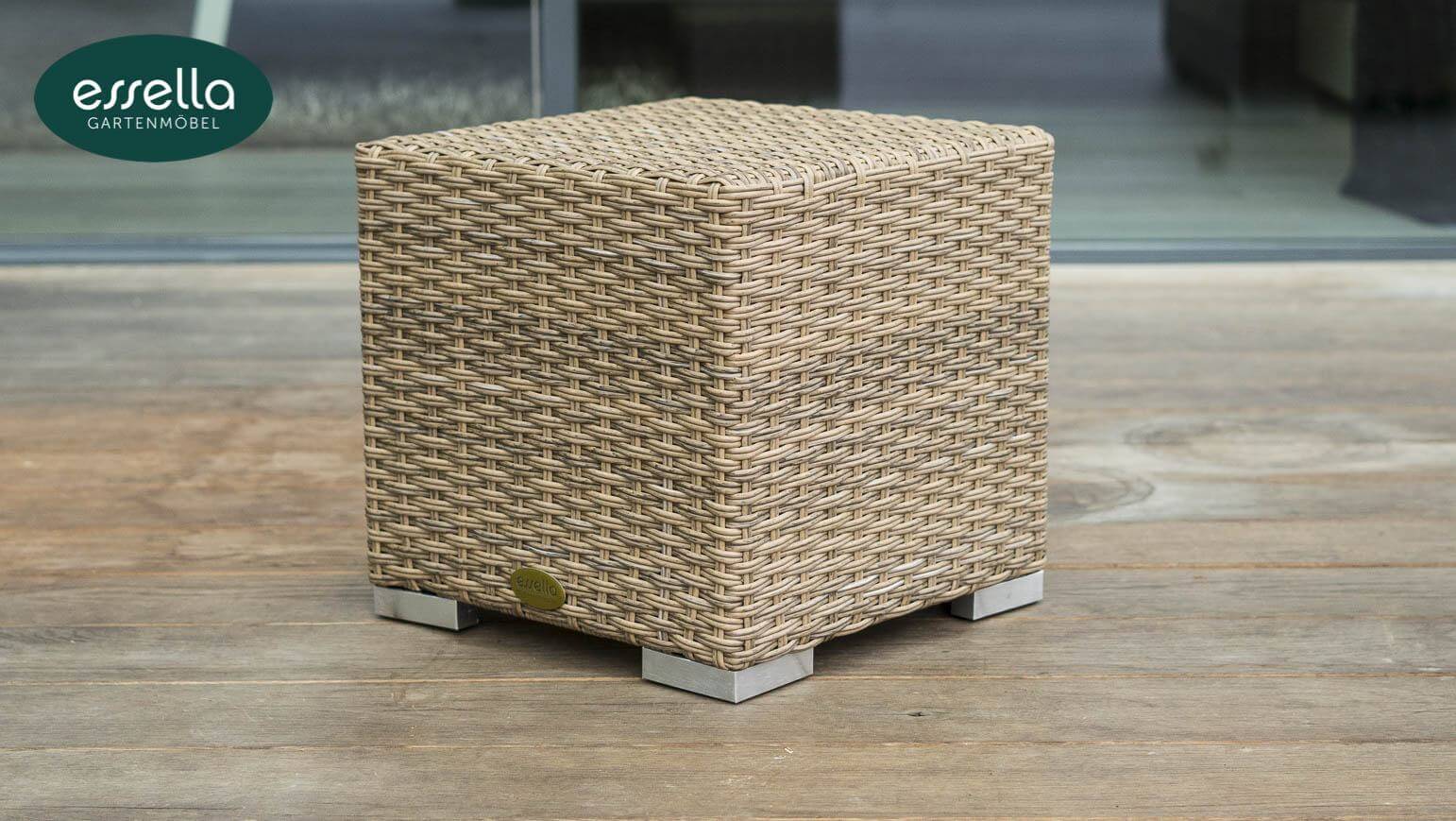 Essella Polyrattan Tisch mit Glasplatte "Miami" : hellbraun : halbrundgeflecht : gartenmode.de