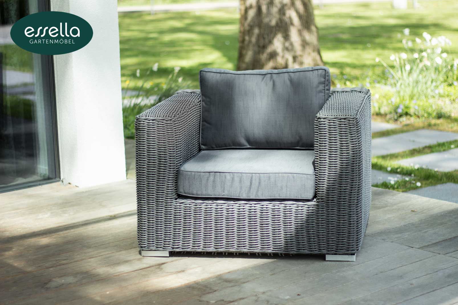 Essella Polyrattan Sessel "Alabama" : grau-meliert : rundgeflecht : gartenmode.de