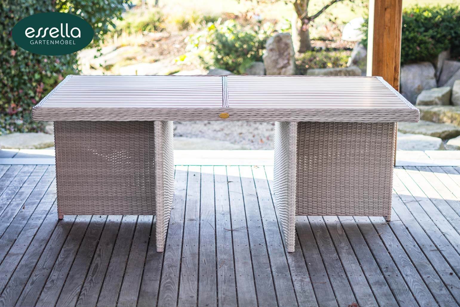 Essella Polyrattan Sitzgruppe "Vienna 6 er" : vintage weiss : rundgeflecht - optik : polywood - Tischplatte : gartenmode.de