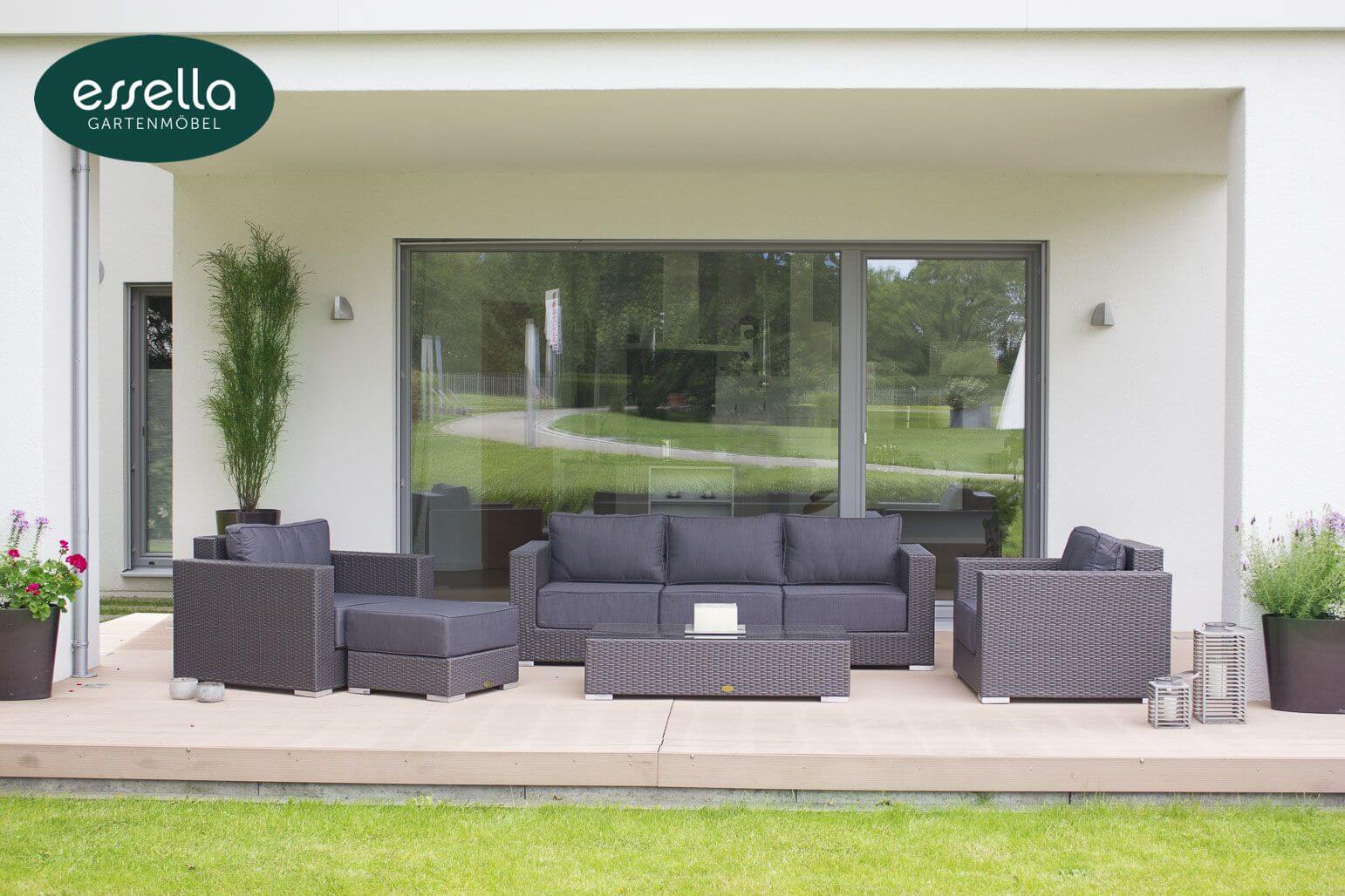 Essella Polyrattan Lounge "Monaco" : grau : flachgeflecht : gartenmode.de