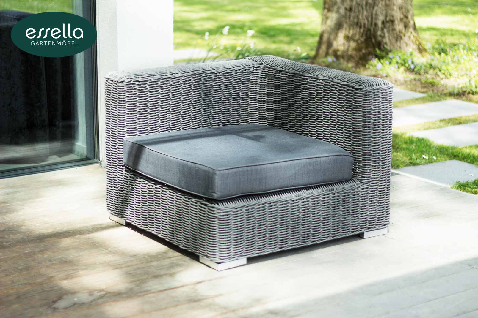 Essella Polyrattan Sessel "Alabama" : grau-meliert : rundgeflecht : gartenmode.de