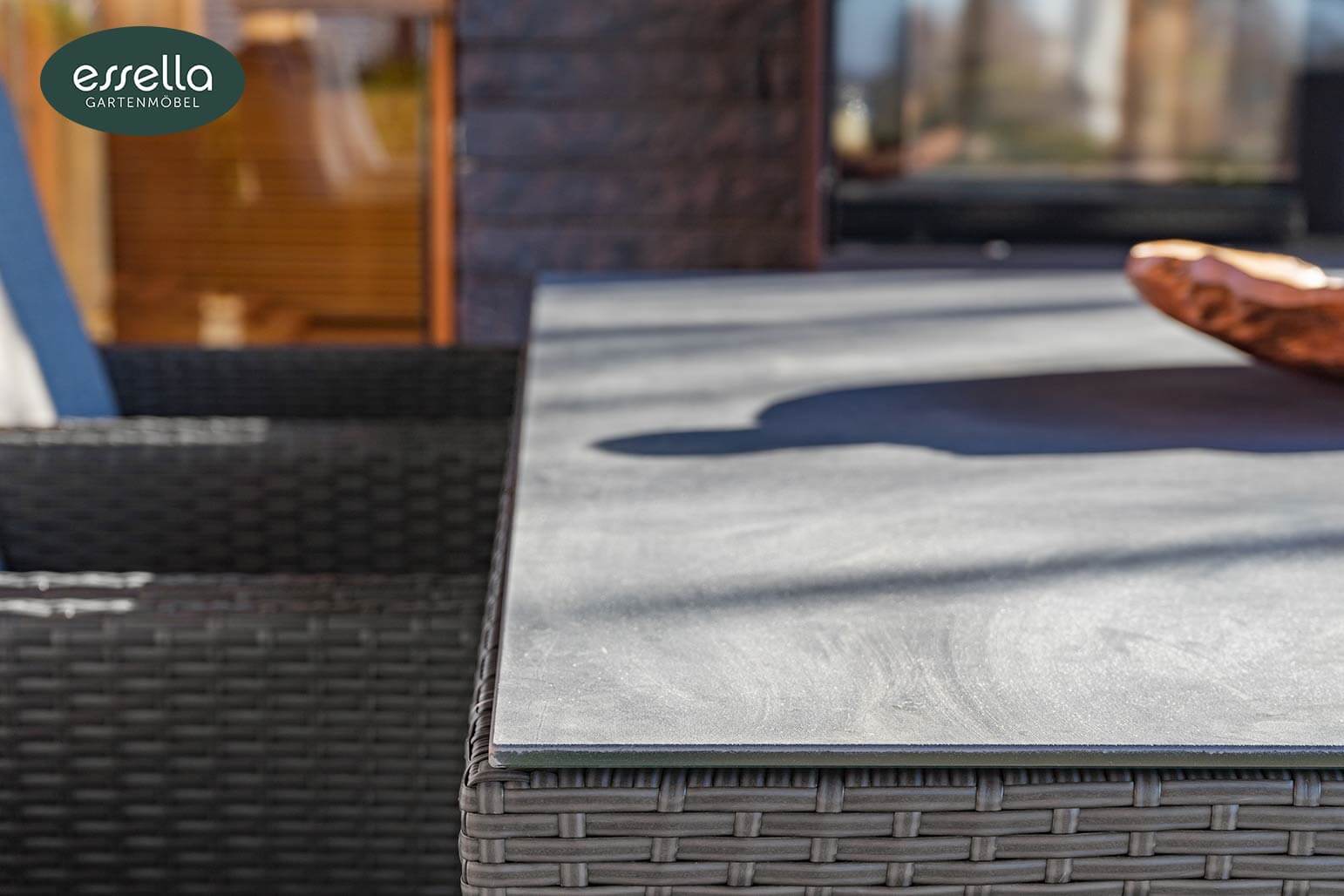 Polyrattan Sitzgruppe Vienna 6-Personen Flachgeflecht Keramikplatte