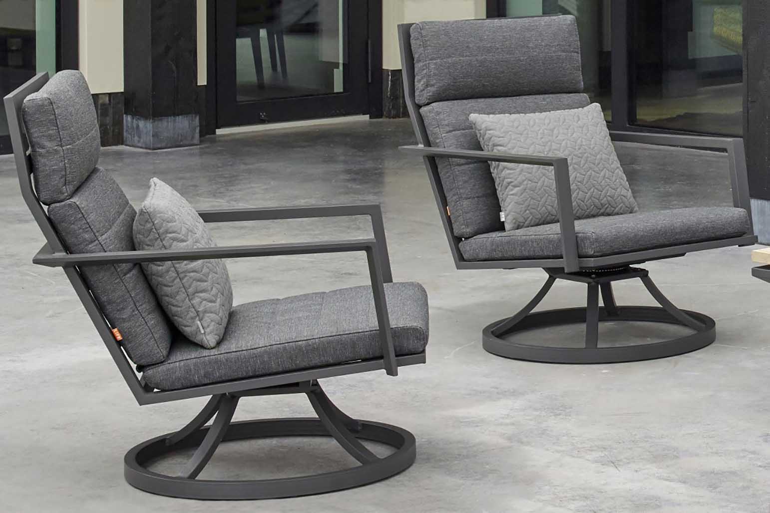 2er Set Aluminium Relax-Sessel Maroon 360 drehbar Grau-matt