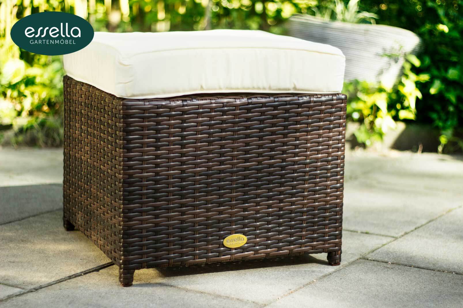 Essella Polyrattan Hocker "Vienna" : bicolor-braun : flachgeflecht : gartenmode.de