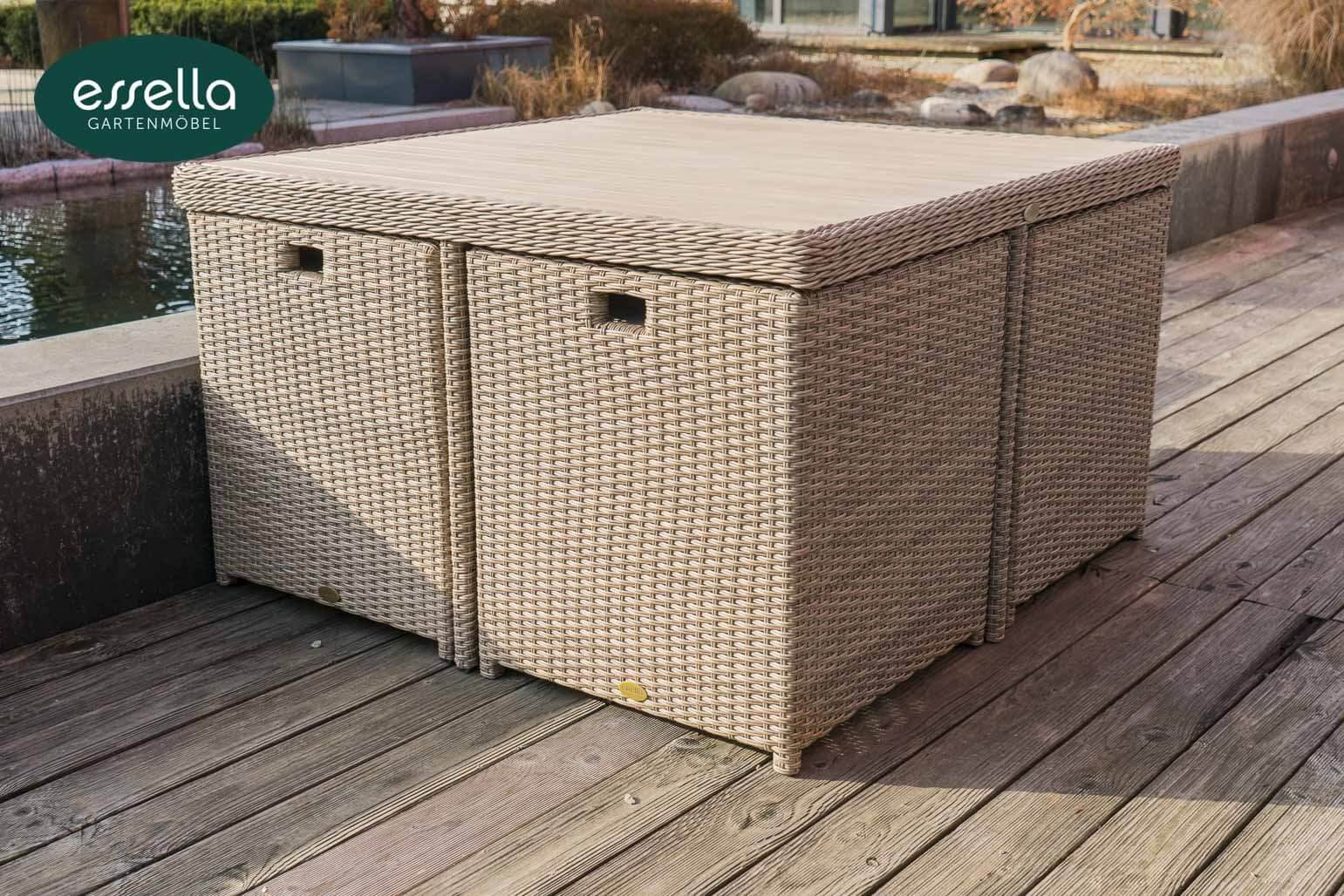 Essella Polyrattan Sitzgruppe "Vienna" : hellbraun : rundgeflecht - optik : polywood - Tischplatte : gartenmode.de