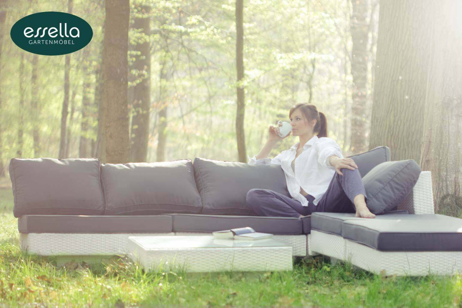 Essella Polyrattan Lounge "Melbourne" : weiss : flachgeflecht : gartenmode.de