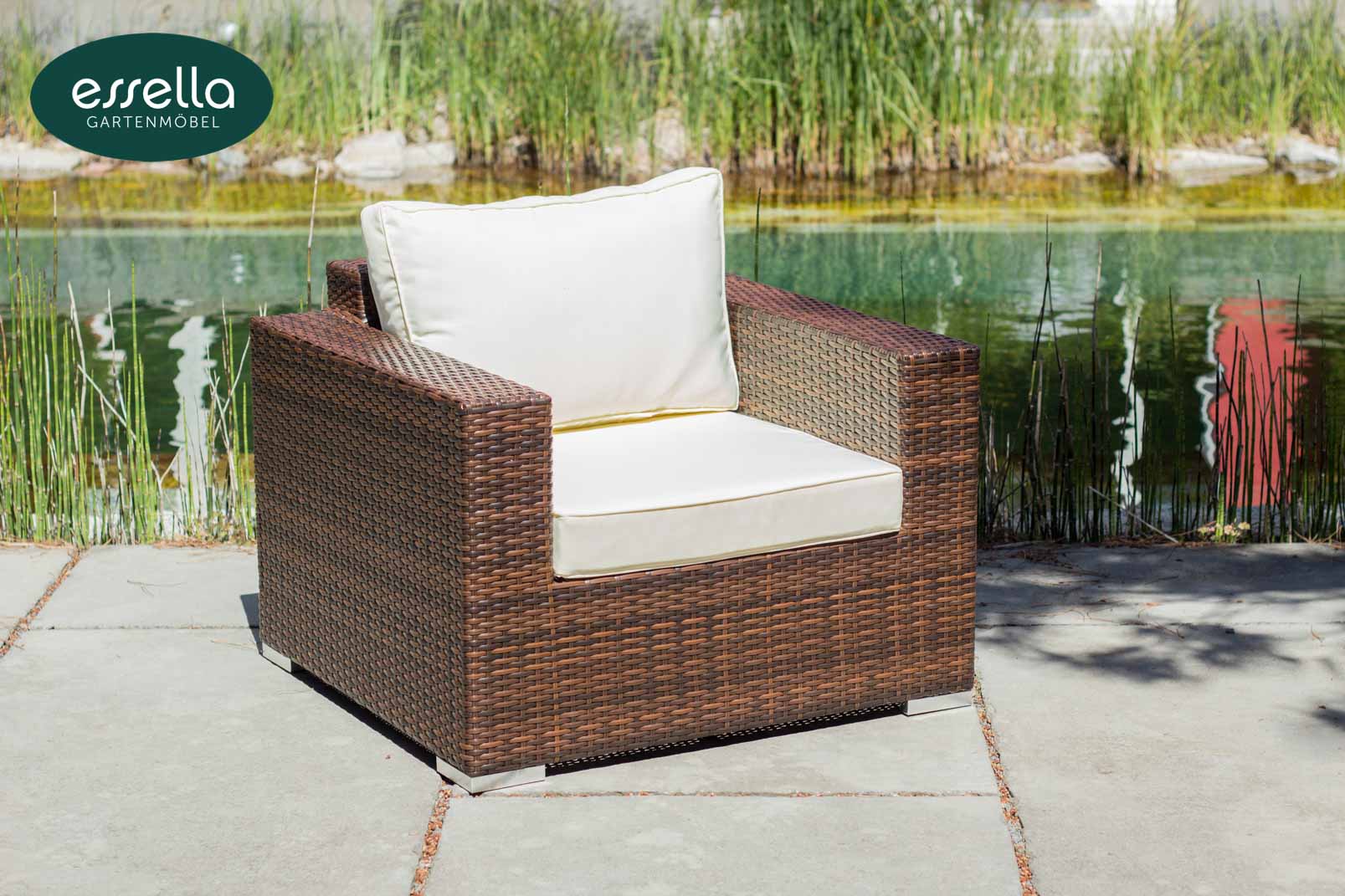 Essella Polyrattan Sessel "Bahamas" : bicolor-braun : flachgeflecht : gartenmode.de