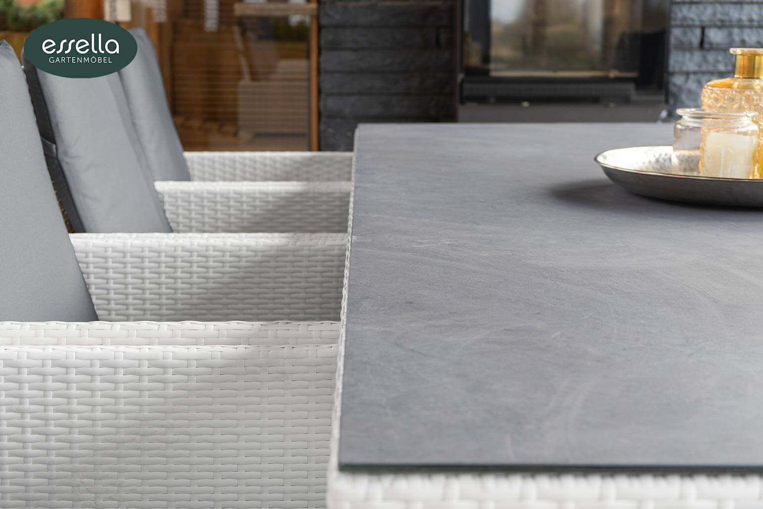 Polyrattan Sitzgruppe Vienna 8-Personen Flachgeflecht weiß Keramik 