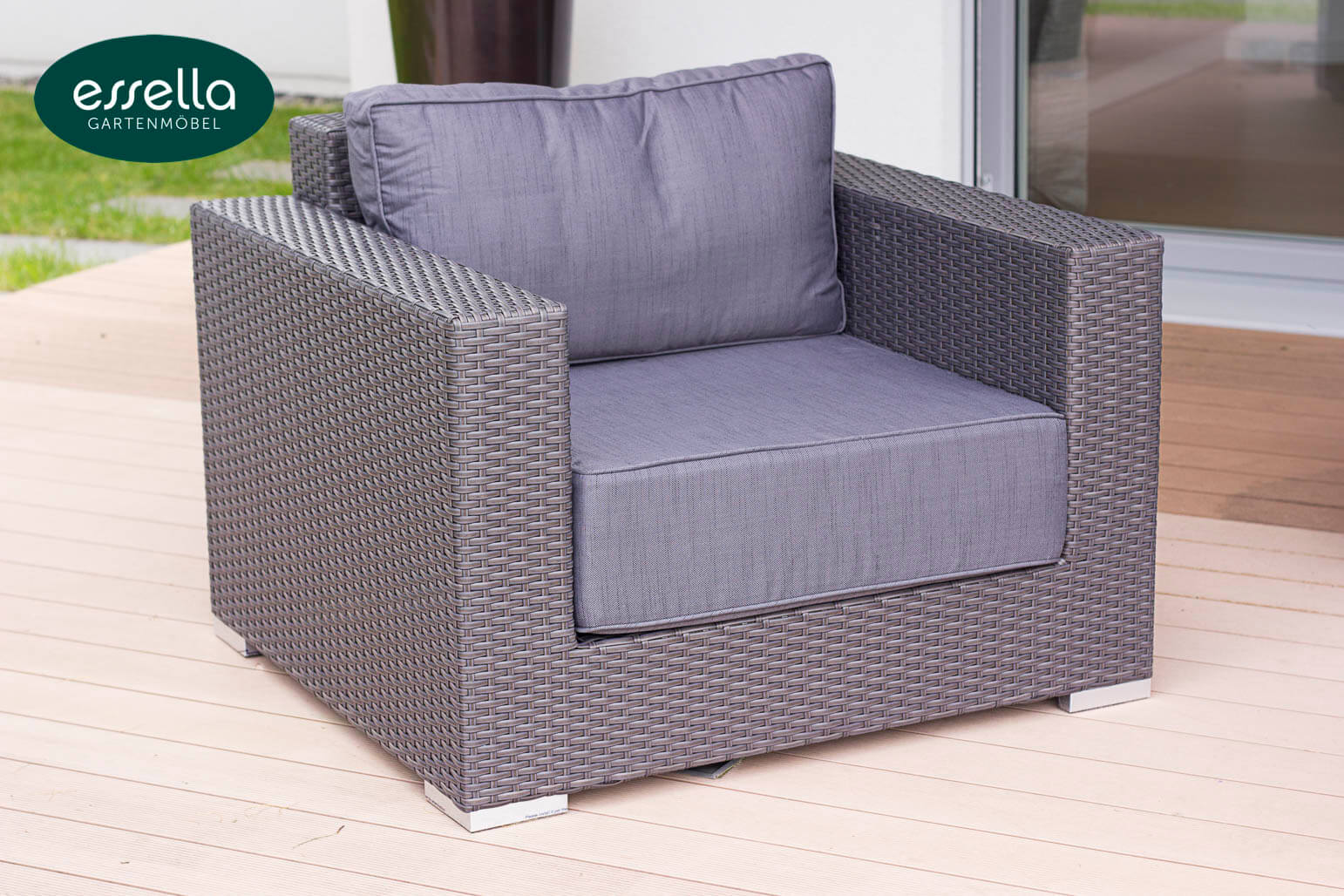 Essella Polyrattan Lounge "Monaco" : grau : flachgeflecht : gartenmode.de