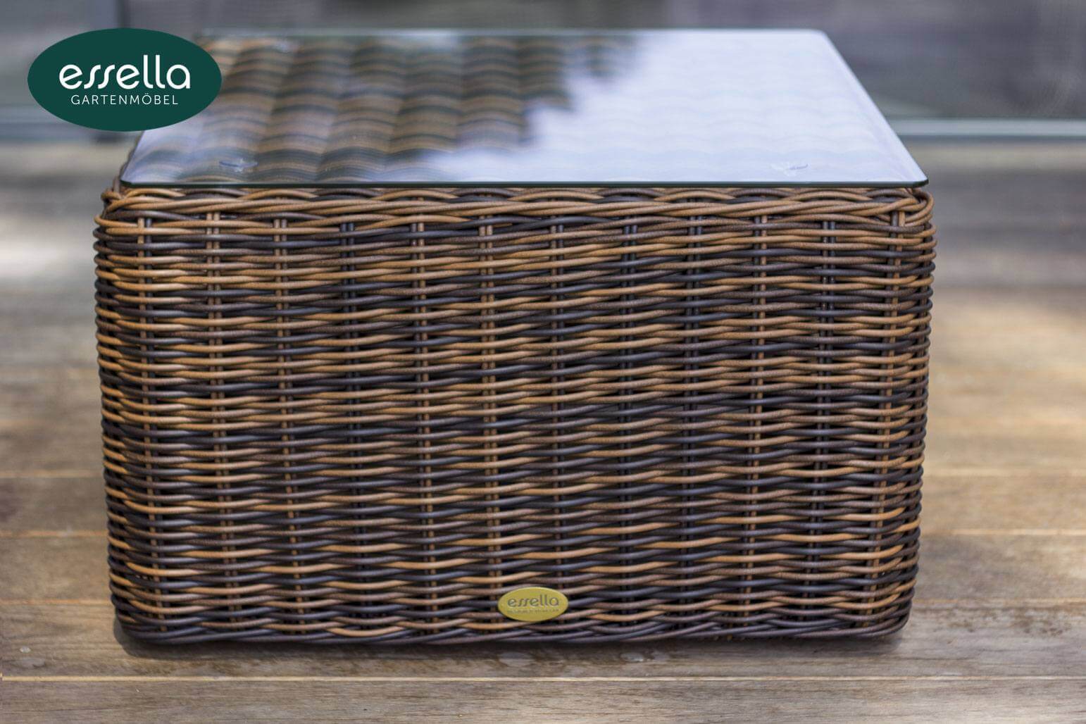 Essella Polyrattan Beistelltisch "Oslo" : bicolor-dunkelbraun : rundgeflecht : gartenmode.de