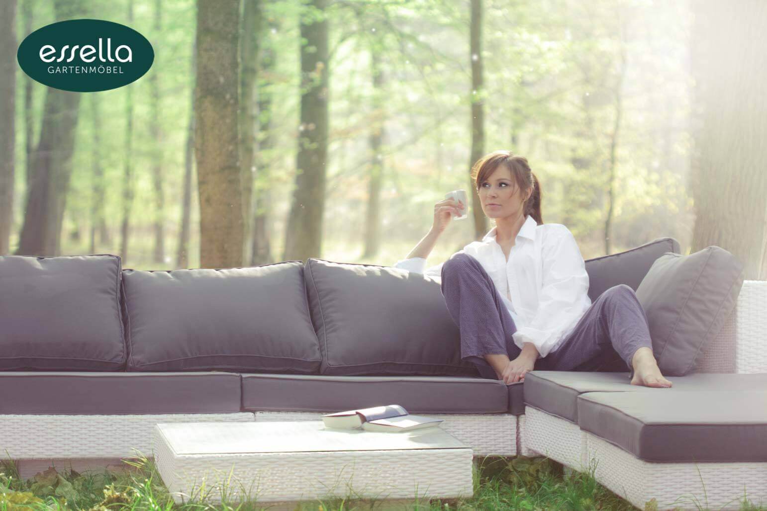 Essella Polyrattan Lounge "Melbourne" : weiss : flachgeflecht : gartenmode.de