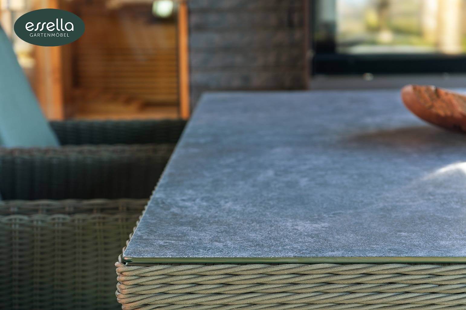 Polyrattan Sitzgruppe Vienna 6-Personen Rundgeflecht Keramikplatte Grau Rundgeflecht