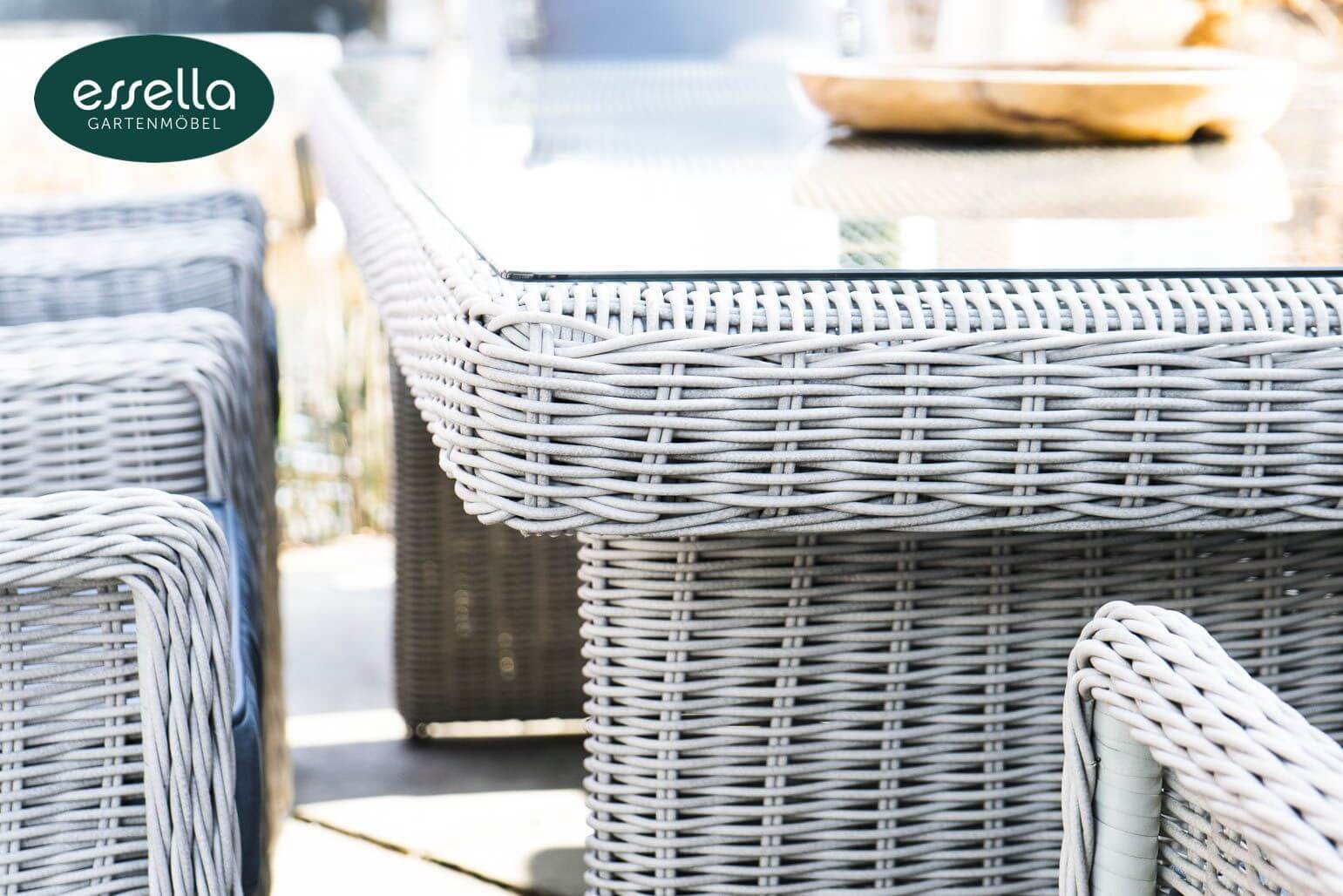 Essella Polyrattan Sitzgruppe „Dubai“ 6-Personen : vintage weiss : rundgeflecht - gartenmode.de