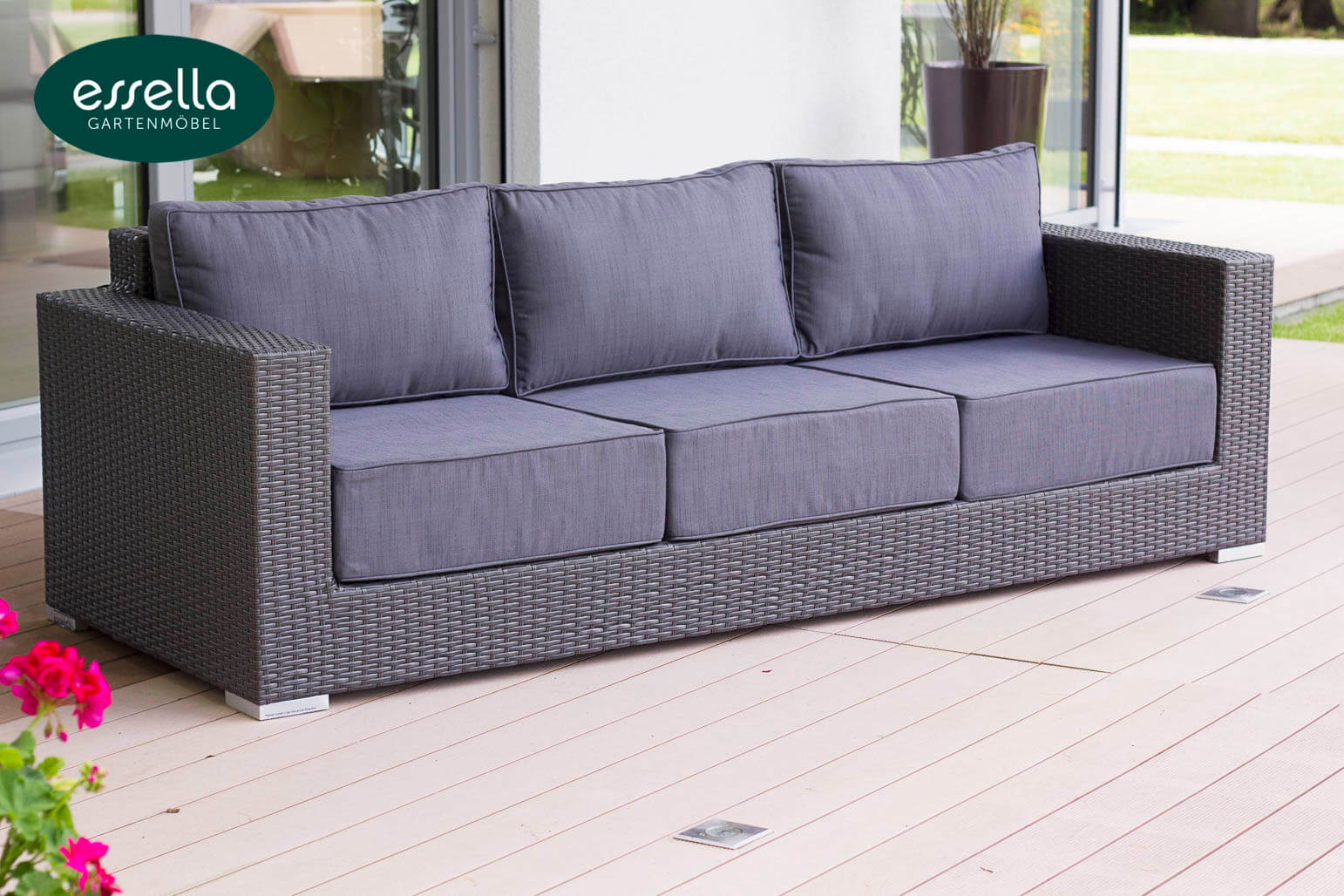Essella Polyrattan Lounge "Monaco" : grau : flachgeflecht : gartenmode.de