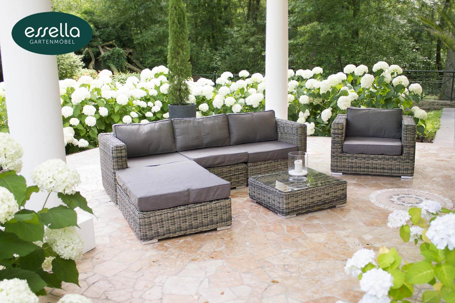 Essella Polyrattan Sitzgruppe "Cannes" : naturoptik : rundgeflecht : gartenmode.de