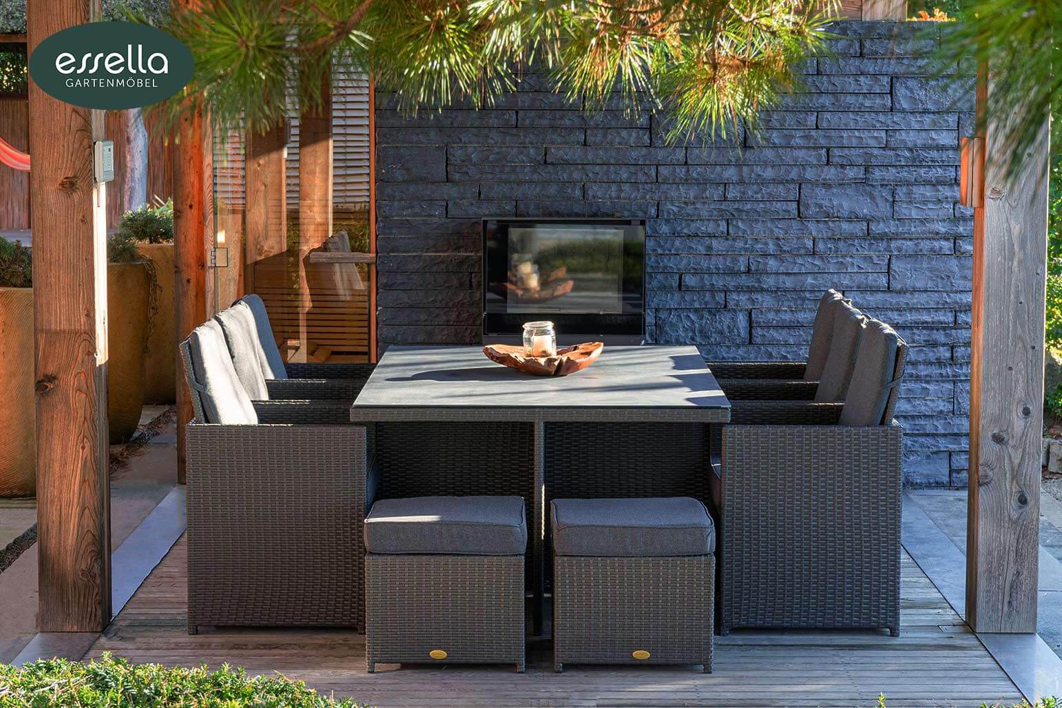 Polyrattan Sitzgruppe Vienna 6-Personen Flachgeflecht