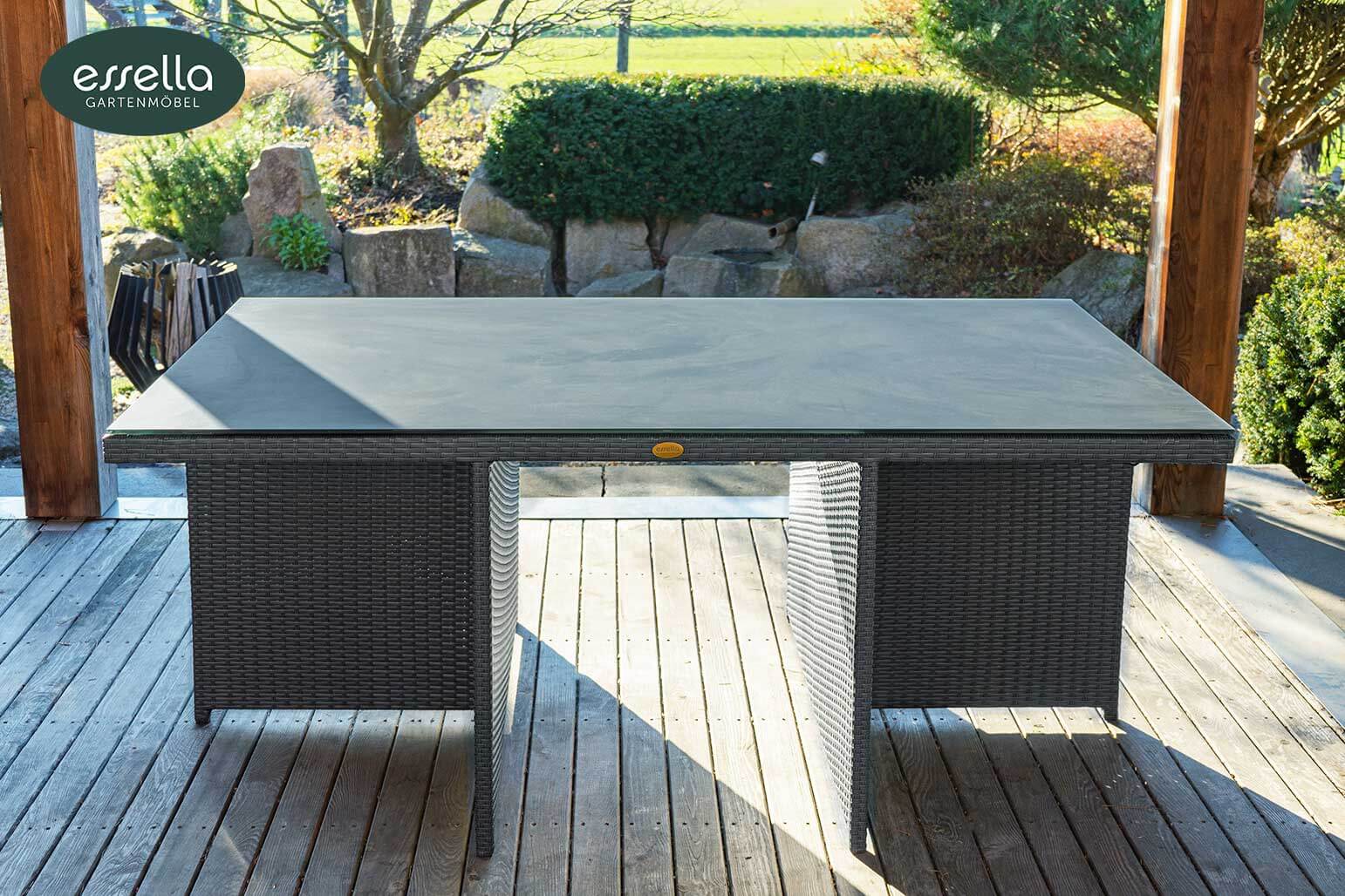 Polyrattan Sitzgruppe Vienna 6-Personen Flachgeflecht Keramikplatte