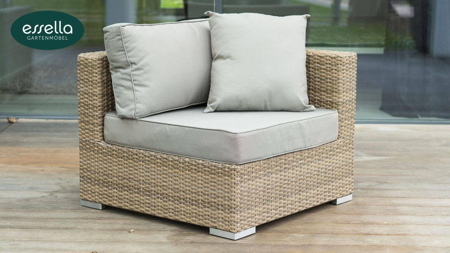 Essella Polyrattan Tisch mit Glasplatte "Miami" : hellbraun : halbrundgeflecht : gartenmode.de