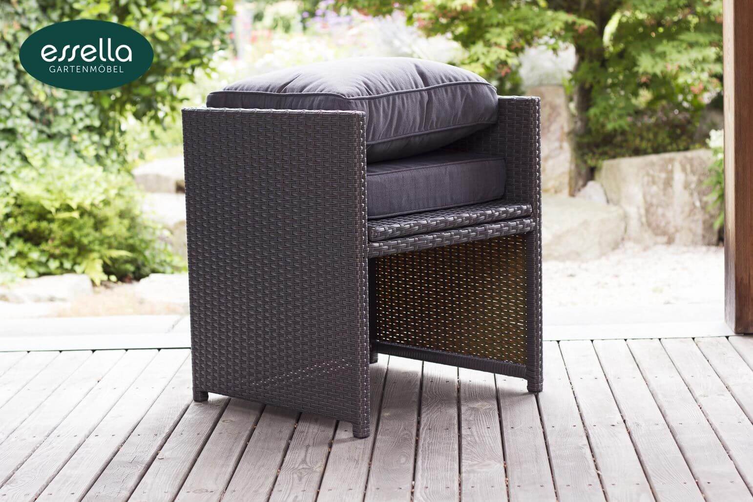 Essella Polyrattan Sitzgruppe "Vienna" : grau : flachgeflecht : polywood : gartenmode.de