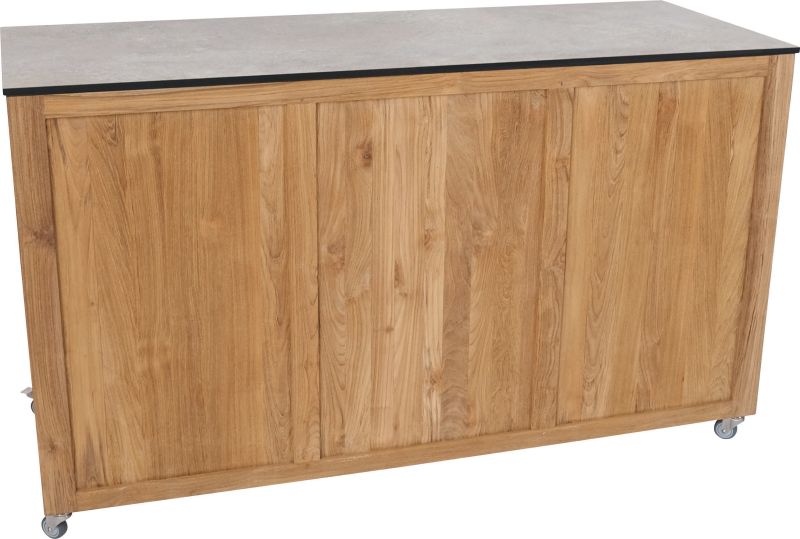 Teakholz Sideboard Elma 3 Schubladen 2 Türen inkl. Arbeitsplatte Silverstar Quartz