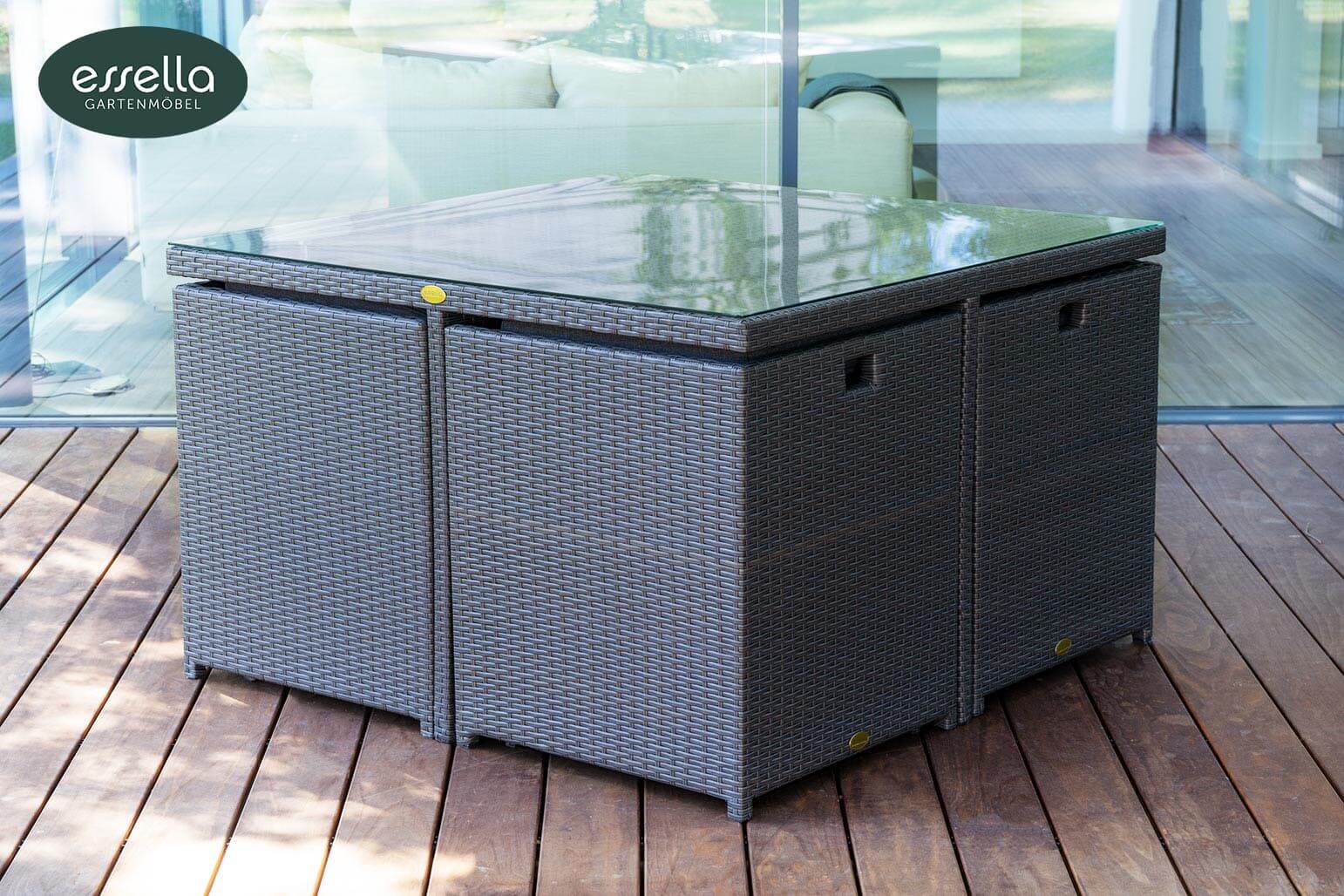 Essella Polyrattan Sitzgruppe "Vienna" : grau : flachgeflecht : gartenmode.de