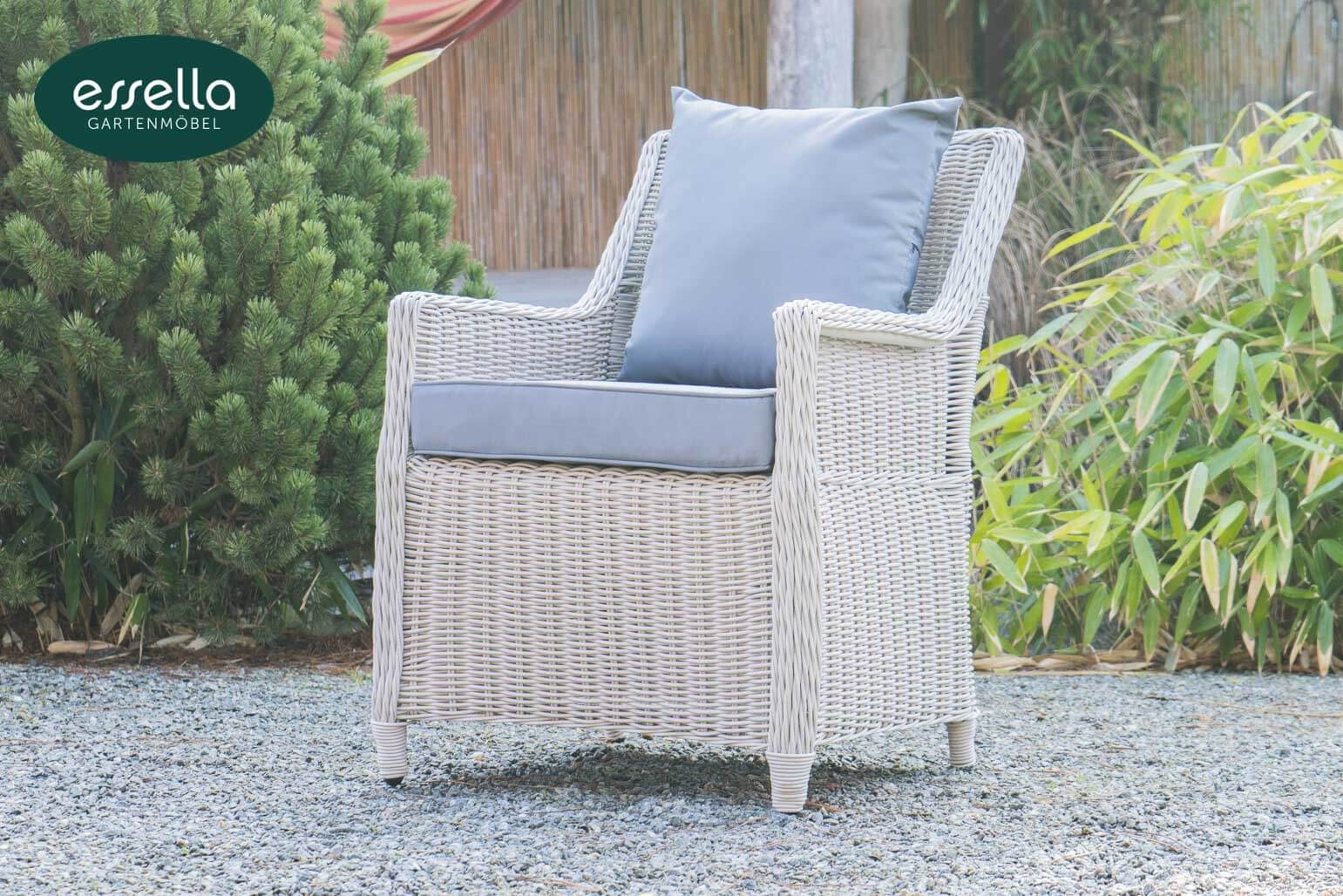 Essella Polyrattan Sitzgruppe „Dubai“ 6-Personen : vintage weiss : rundgeflecht - gartenmode.de