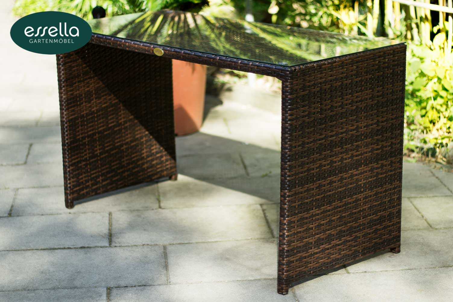 Essella Polyrattan Tisch "Vienna" : bicolor-braun : flachgeflecht : gartenmode.de