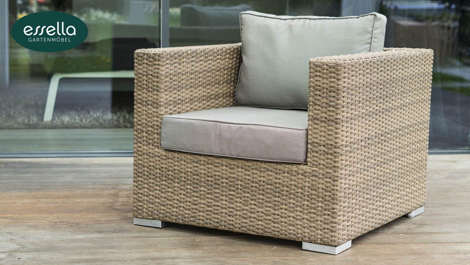 Essella Polyrattan Tisch mit Glasplatte "Miami" : hellbraun : halbrundgeflecht : gartenmode.de