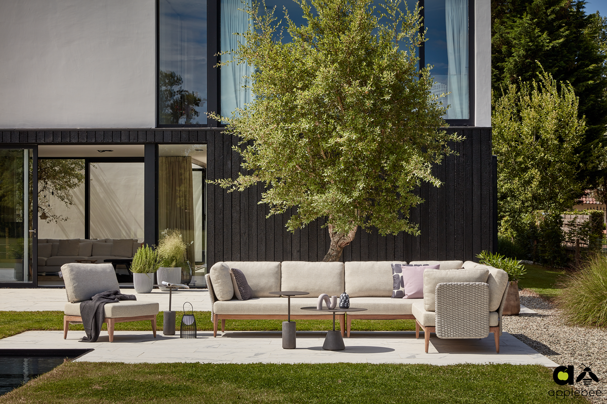 Teakholz Outdoor Loungegruppe Lisa von Apple Bee mit BeeWett Kissen